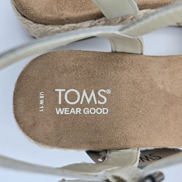 NWT TOMS Abby Flatform Espadrille Sandals, Leather Natural Woven , Women's 11 - Picture 10 of 16